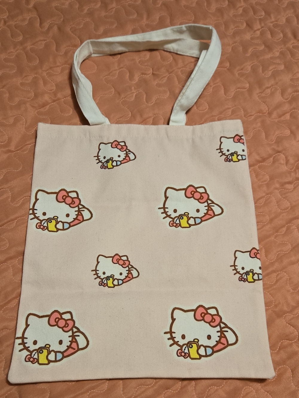 Hello Kitty Cream/Pink Canvas Tote with Character Print